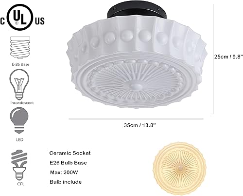 Miniatura 2 de Schoolhouse - Lámpara de techo, 13.8 pulgadas de vidrio de leche semiempotrada, lámpara de techo vintage de mediados de siglo para dormitorio,