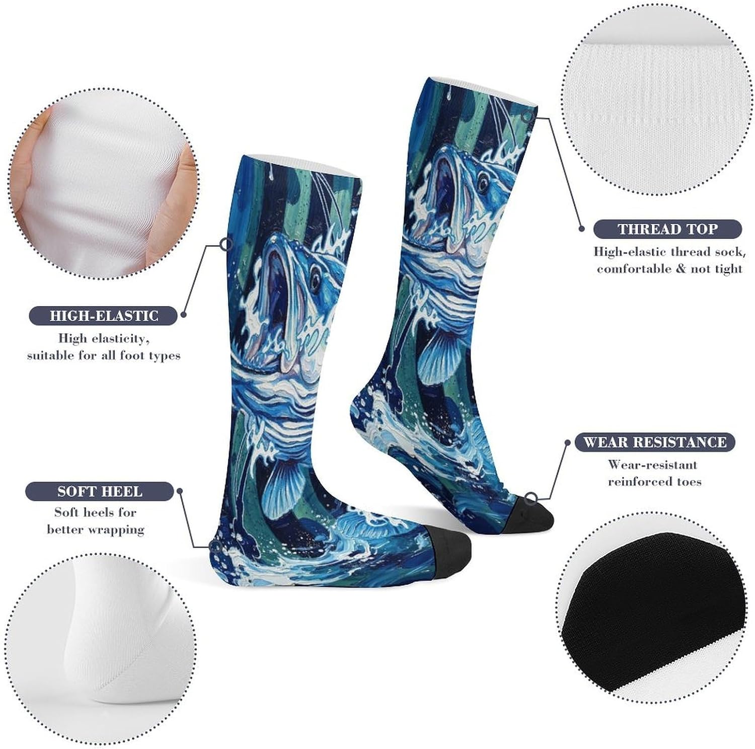 Fish Crew Socks Calf Socks Athletic Crew Sock