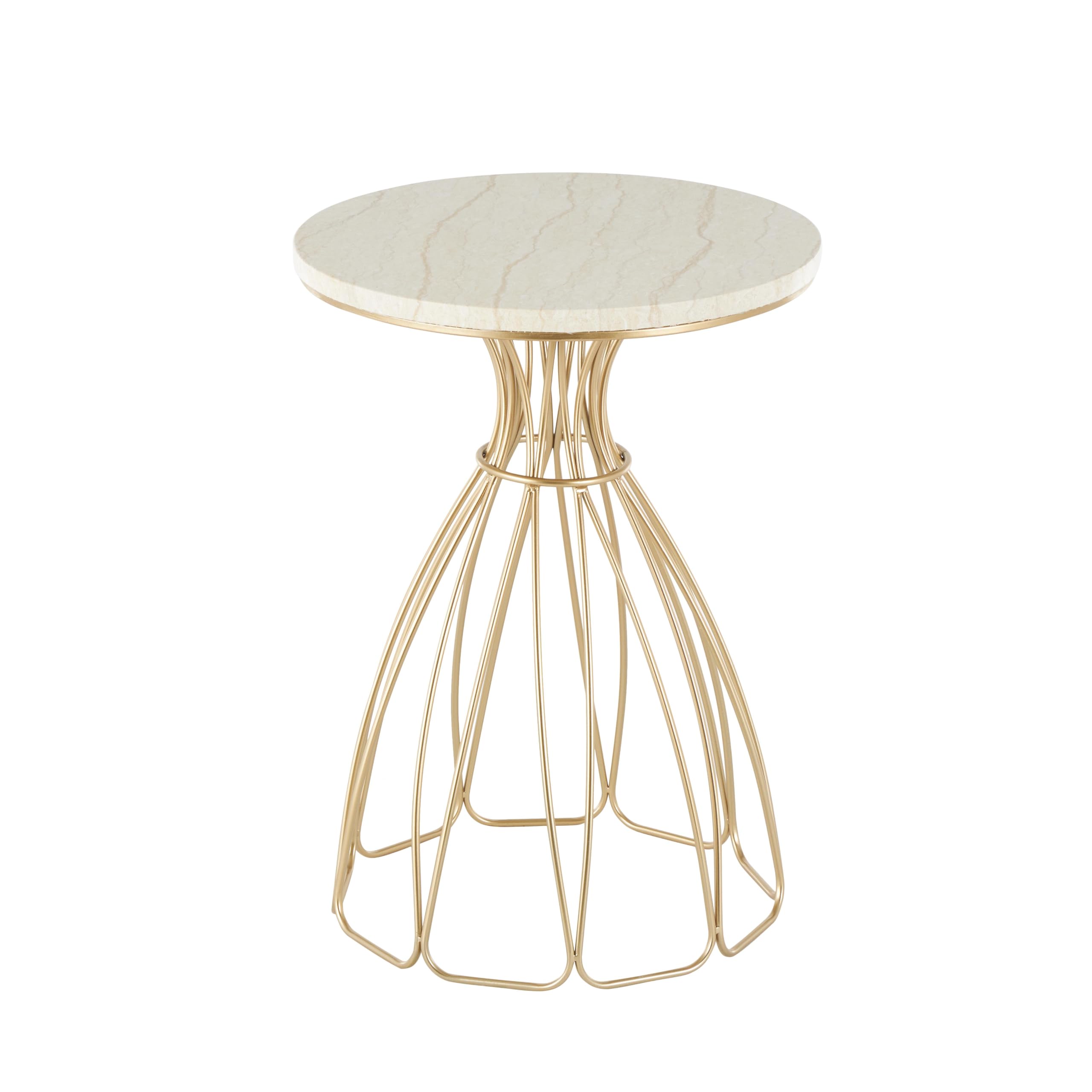 Deco 79 Metal Side End Accent Table Flower Inspired End Table with Cream Marble Tabletop, Side Table 16" x 16" x 22", Gold