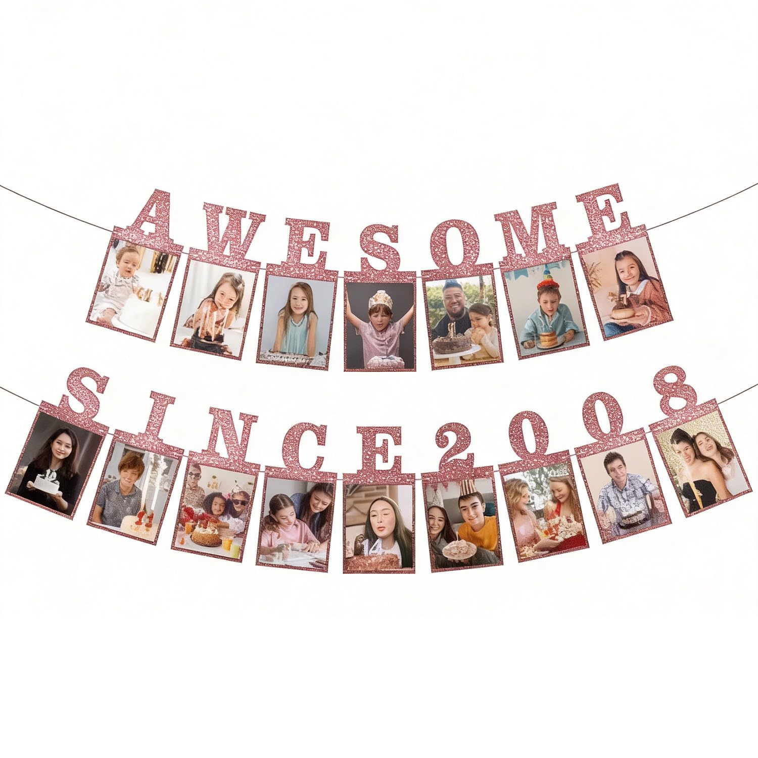 16th Birthday Photo Banner, Awesome Since 2010, Black Glitter, 4x6 Picture Display, Easy to Assemble, Party Decoration (Pink, 18th Birthday)