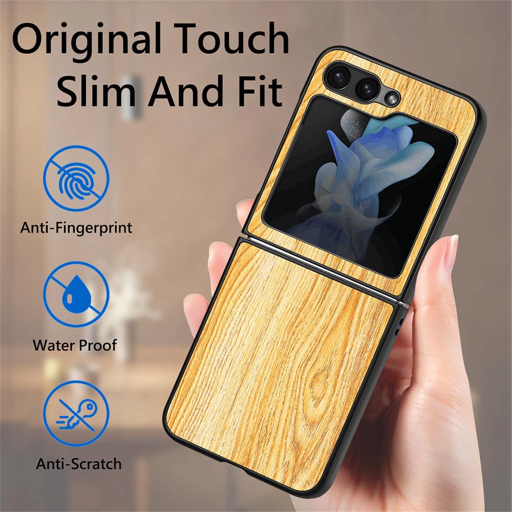 Funda Plegable de Lujo para teléfono de Grano de Madera para Samsung Z Flip 5 5g Z Flip5 Carga inalámbrica Funda Protectora a Prueba de Golpes para Galaxy Z Flip 5, Bah, para Samsung Z Flip 5