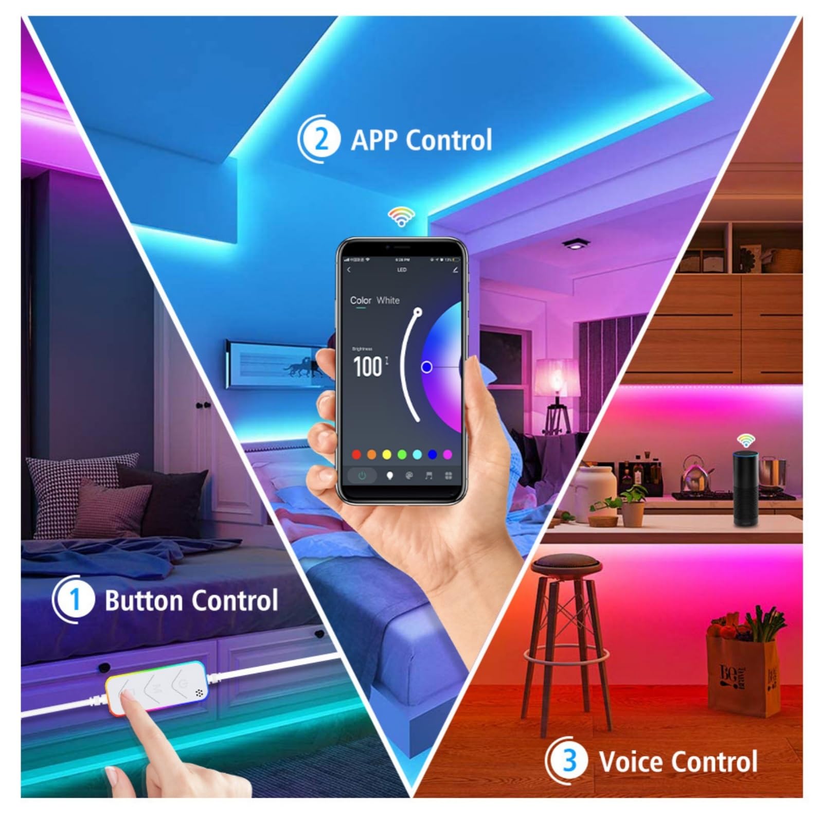 Kit di Strisce Luminose Intelligenti per TV a LED, retroilluminazione sincronizzata con Lo Schermo, Striscia Luminosa Wi-Fi, 24 Tasti, Kit Wi-Fi, 5-20 m, Controllo vocale colorato,
