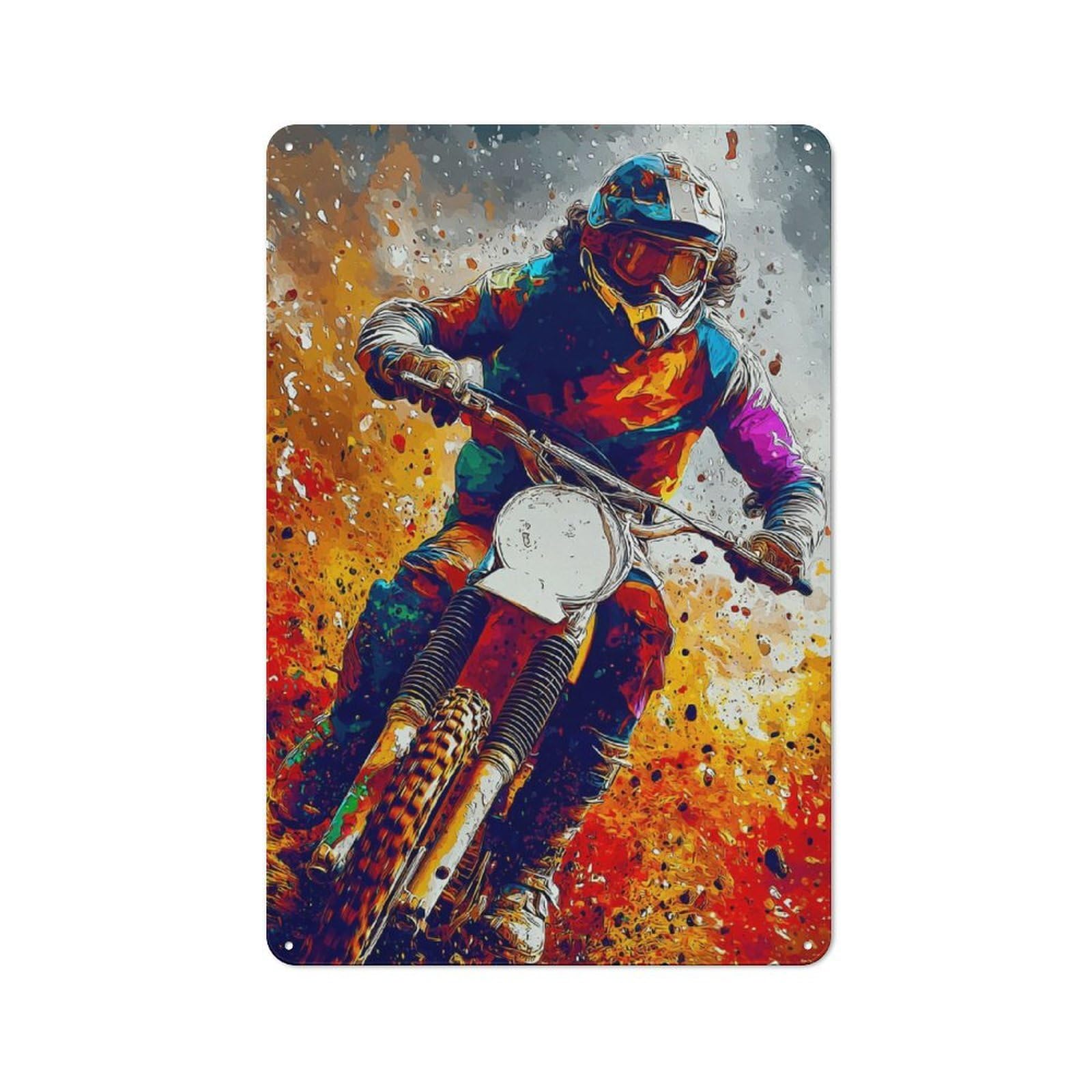 Junmoney Rider In Action Vibrant Motorcycle Art Tin Sign 30X20cm With For Workshop Wall, Vintage Decor, Gift For Workshop Decor Fans During The Christmas Season