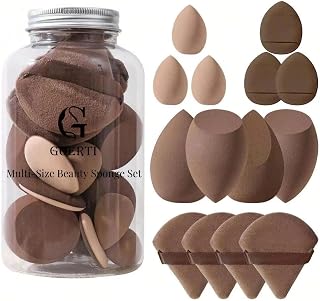 GOERTI Beauty Blender Sponge Set 14PCS - Multi-Size Makeup Sponges, Triangle Puffs, Mini Blenders for Flawless Foundation, Powder & Liquid (Brown, Reusable Wet/Dry)