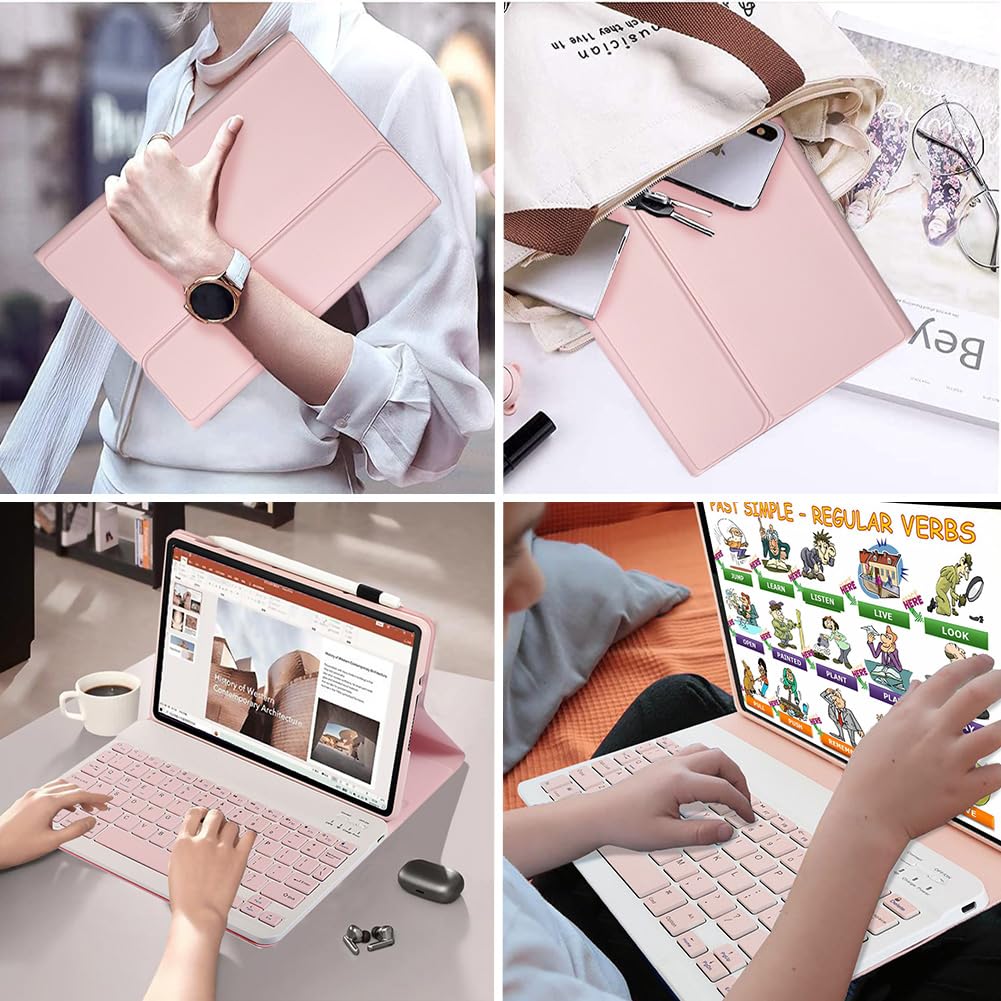 Custodia Tastiera per Tablet Lenovo Tab M10 Plus da 10,3 pollici FHD (TB-X606F/TB-X606X) / K10 (TB-X6C6), Cover Intelligente con Tastiera Bluetooth Wireless Rimovibile Magnetica QWERTY, rosa