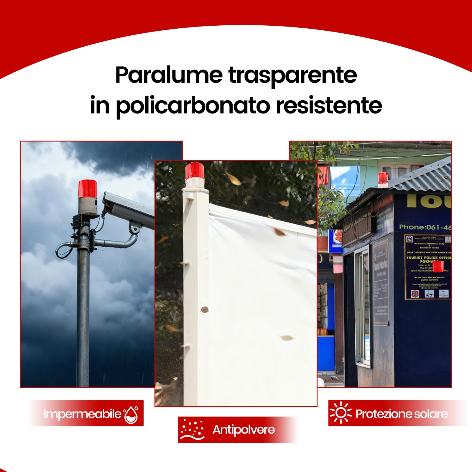 2Pcs Sirena Allarme Esterno 220V con Luce Stroboscopica LED Rossa e Allarme Sonoro 100dB – Spia Luminosa Rotante per Sicurezza Industriale, Cantieri e Aree Pericolose