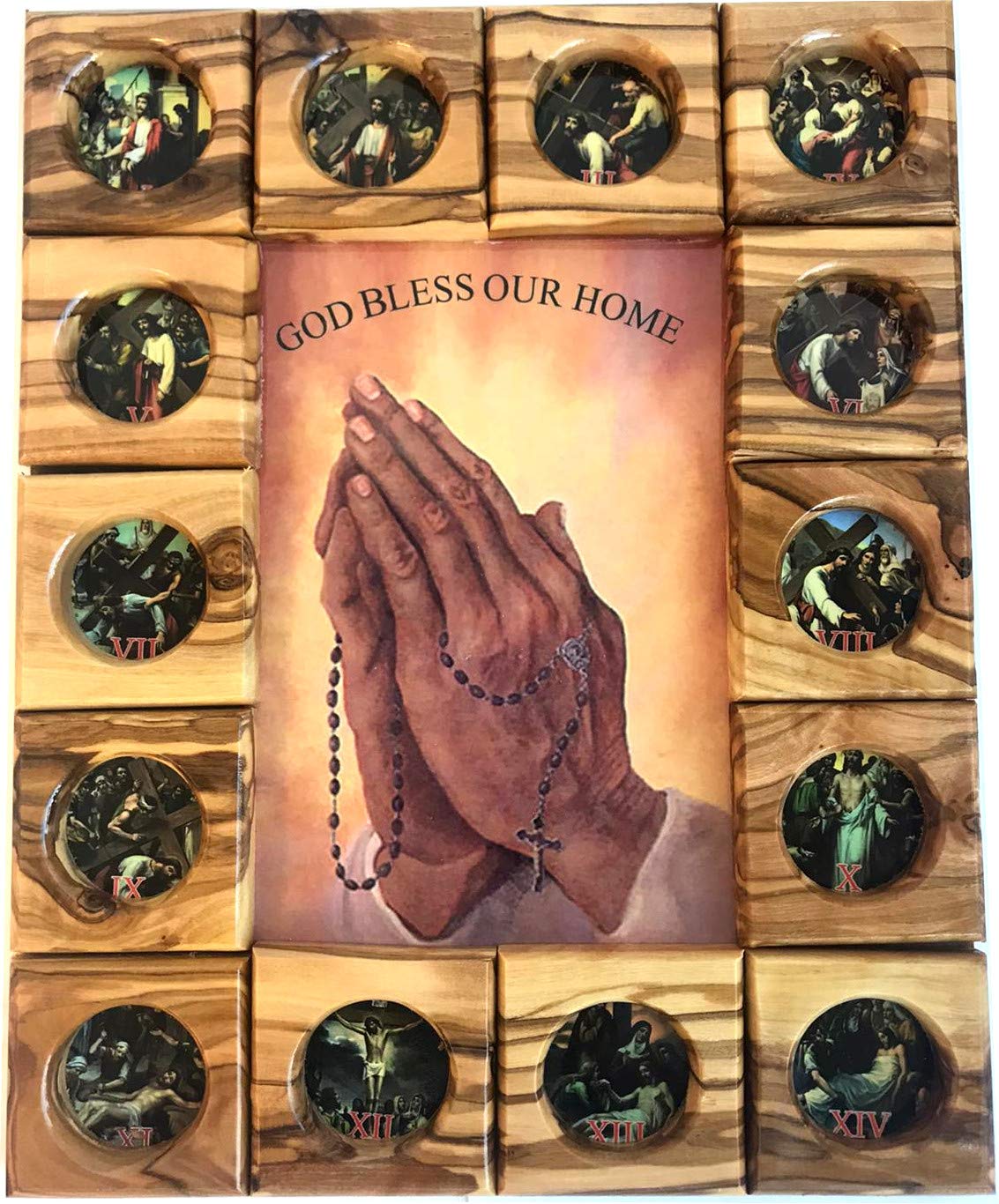 Holy Land Market Stations of The Cross Icon Plaque All in Olive Wood from Bethlehem (29 x 24 cm or 1