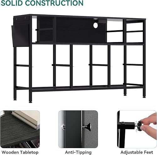 Miniatura 22 de YITAHOME Soporte de TV con estación de carga, cómoda de 9 cajones para TV de 55 pulgadas, soporte negro con bolsillos laterales, tela para sala de A