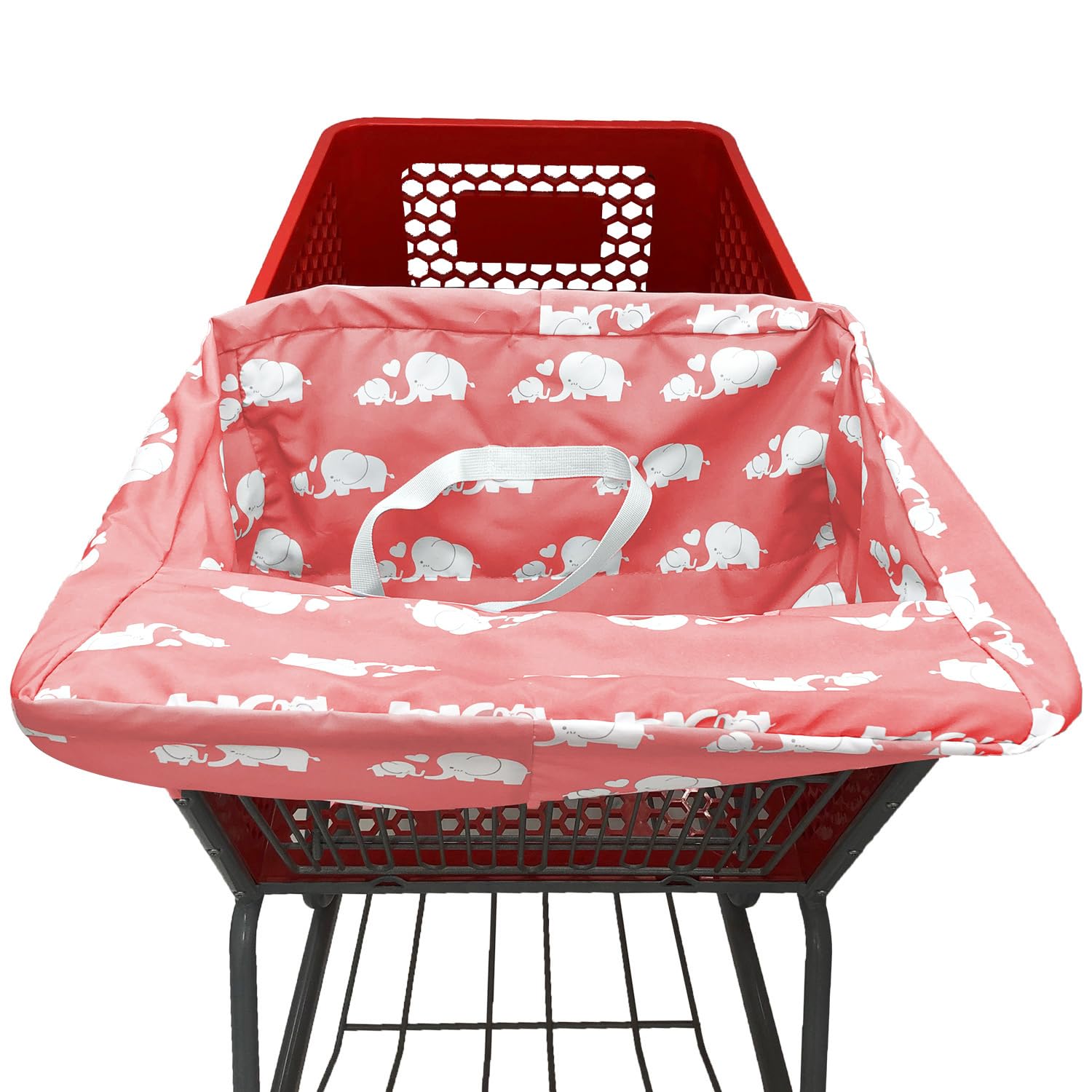 Funda portátil para carrito de la compra, fundas para silla alta y carrito de comestibles para bebés, niños, bebés y niños pequeños, incluye bolsa de transporte (simple elefante rosa)