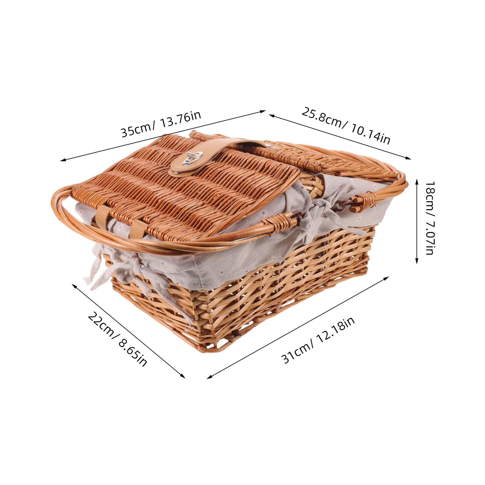 Cesta de Picnic de Mimbre Portátil con Tapa y Asas Marrón
