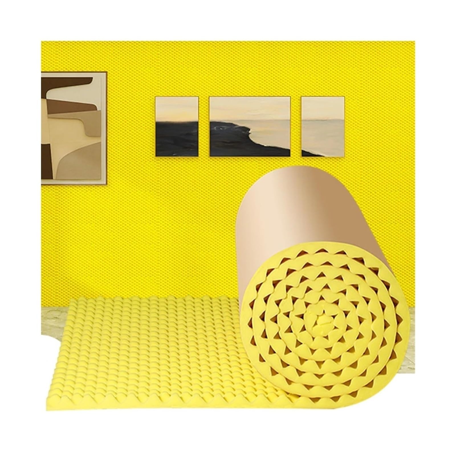 Espuma De Insonorización De Aislamiento De Sonido, Paneles De Amortiguación Acústica Resistente Al Fuego Estudio De 3 Cm De Espesor, Estera De Aislamiento Acústico De Huevos Autoadhesivo(Yellow,10m)