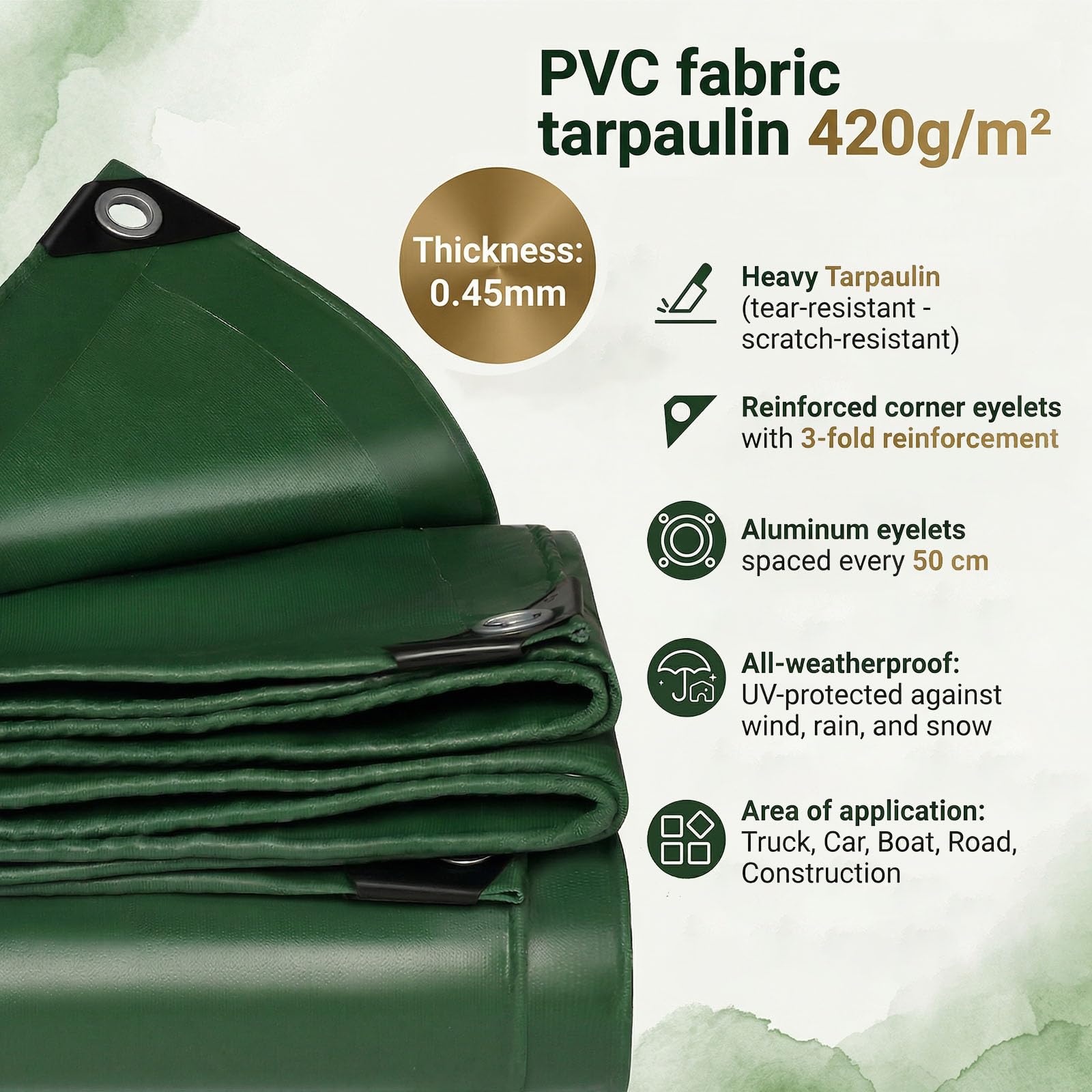 Topchances Telo Impermeabile Esterno 2x3m 420 g/m² con Rinforzato Occhielli,Tendone Ombreggiante Esterno Protezione UV Telo Protettivo Multiuso per Barche,Legno,Piscina,Mobili da giardino,Auto