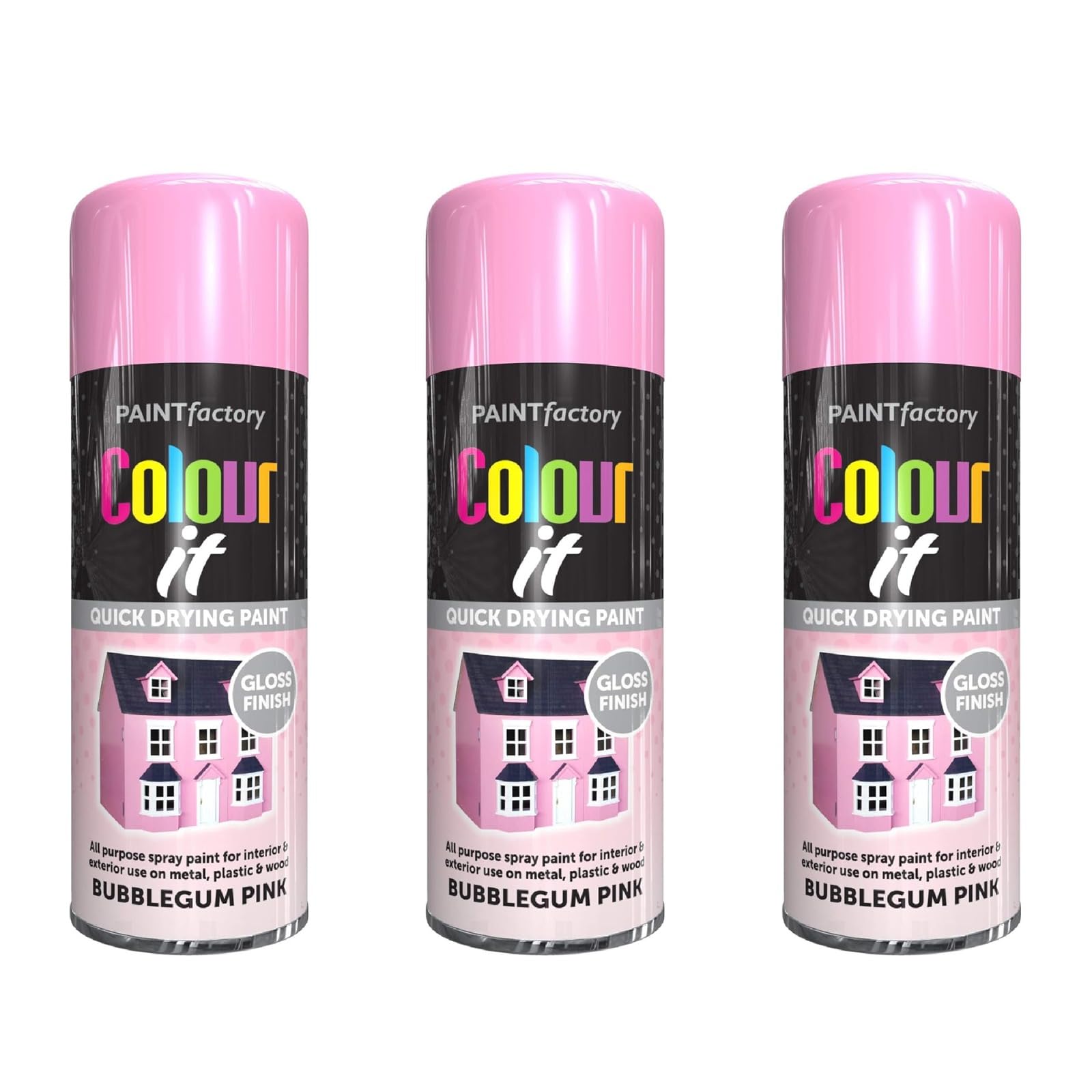 Ysamax 3Pcs All Purpose Bubble-Gum Pink Gloss Spray Paint, Both Interior And Exterior Use, Quick Drying Paint, Versatile Uses, Aesthetic Appeal, 400Ml, (3Pcs)