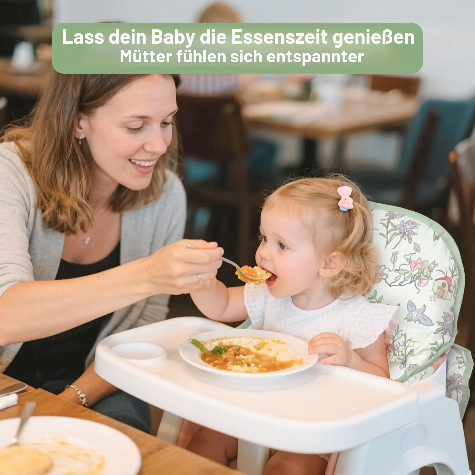 Für IKEA Hochstuhlkissen, für Antilop-Kissen, mit Stuhltasche, für IKEA Antilop Hochstuhl, Baumwolle, rutschfest, weich, Baby sitzen bequemer (Grüner Bär Wald Tiermuster)