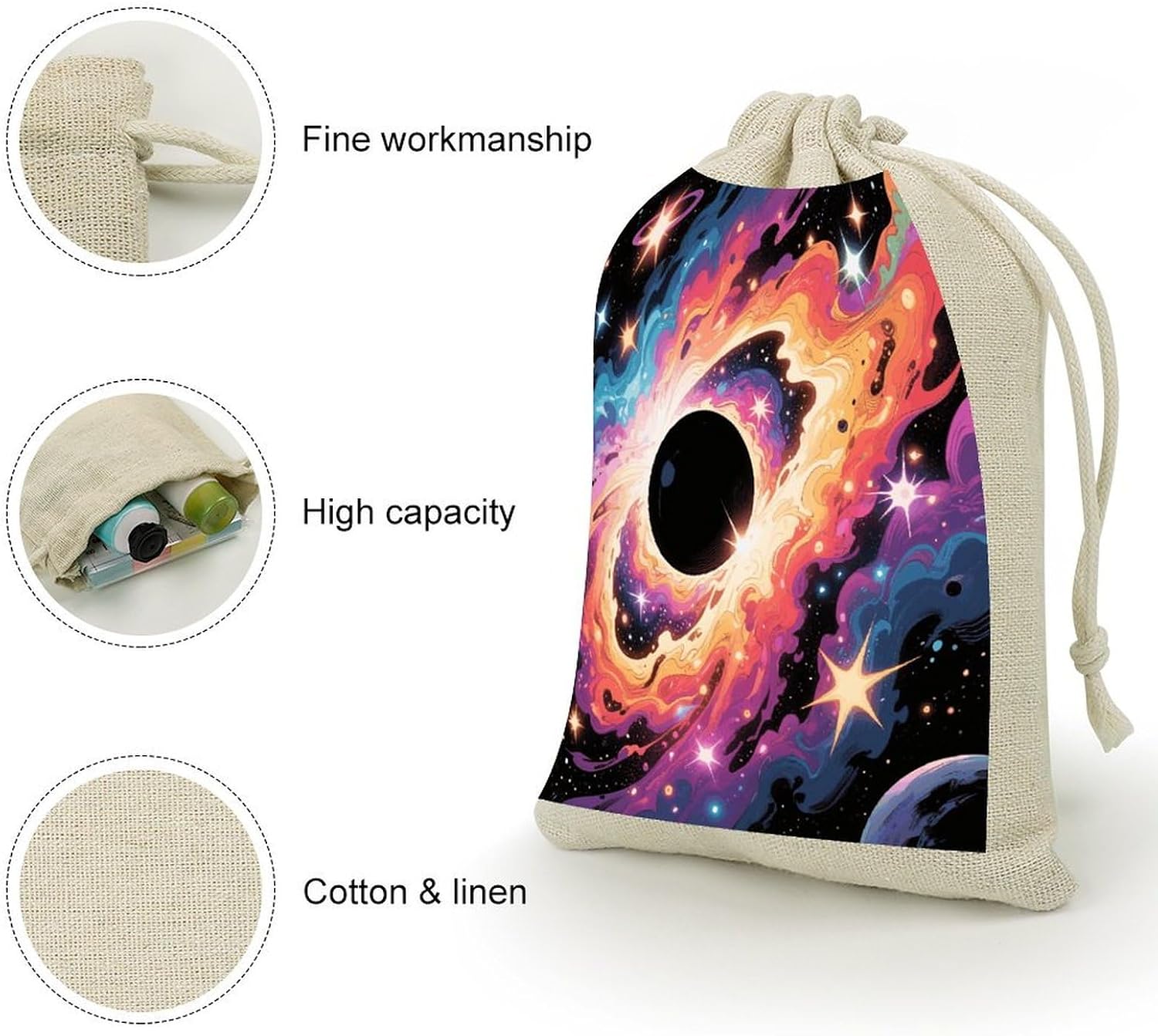 Comic Cosmos Drawstring Bag Fashionable Cinch Bags Bunches Pocket Set of Eight Multipurpose Drawstring Storage Bags for Daily Storage Kitchen Dressing Table