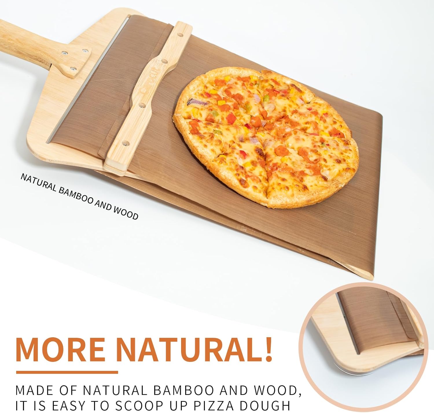 Sliding Pizza Peel, Pizza Peel 12 Inch, Non-stick Pizza Slider Paddle with Pizza Cutter Rocker, Wooden Detachable Transfers Pizza Spatula for Indoor & Outdoor, 22" X 12" Pizza Board