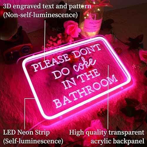 Miniatura 6 de Letreros de neón con texto en inglés Please Don't Do Coke in The Bath para decoración de pared, letreros de luz LED de neón regulables con