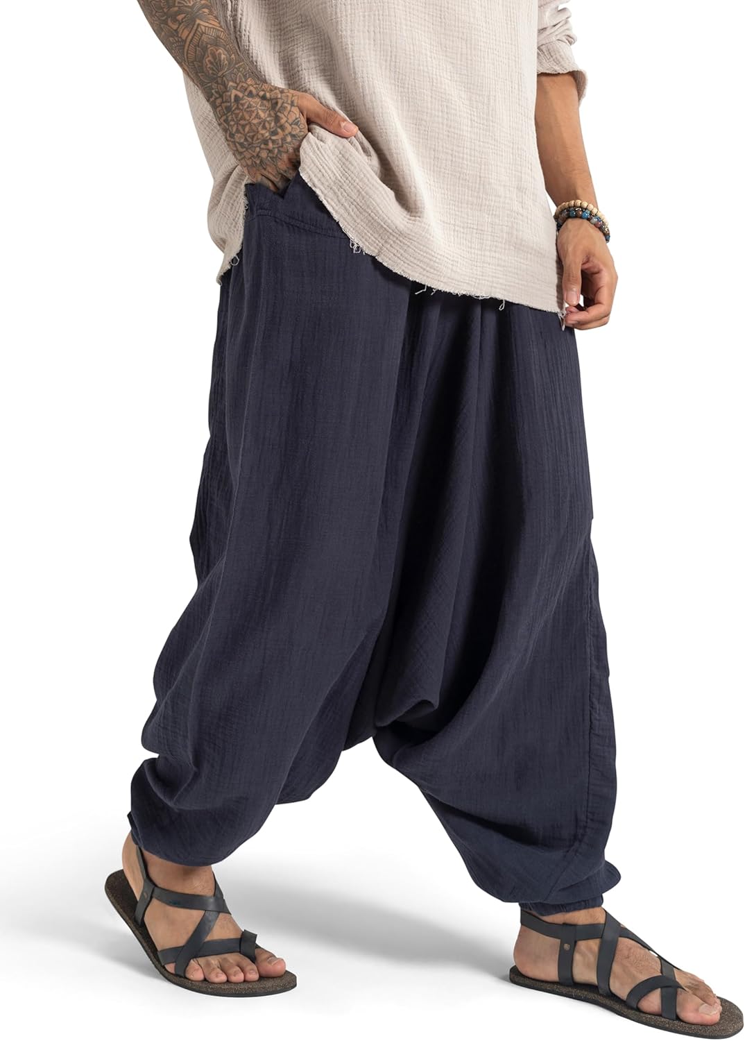The Veshti Company Men's Goa Groove Harem Pants | Cotton Boho Joggers - Relaxed Fit - Yoga, Dance, & Travel