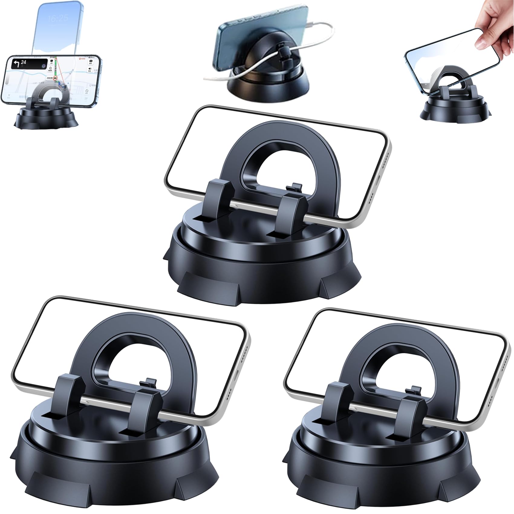 DZ'HUE Dashlock 360 Handyhalterung, Dash Lock 360 Handyhalterung, Bleibt Auch Auf Unebenen StraßEn Stabil, rutschfeste Silikonbasis für Pendler, Mietwagen & Alltag (3 Stück)