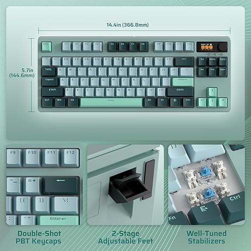 Miniatura 8 de LTC Nimbleback NB841 PRO - Teclado mecánico inalámbrico 75% con pantalla y perilla, 2.4 GBTUSB-C con cable RGB 84 teclas, amortiguador de 3 capas,