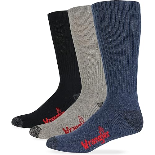 Wrangler Men's Casual Cotton Work Boot Socks 3 Pair Pack, Assorted, Large