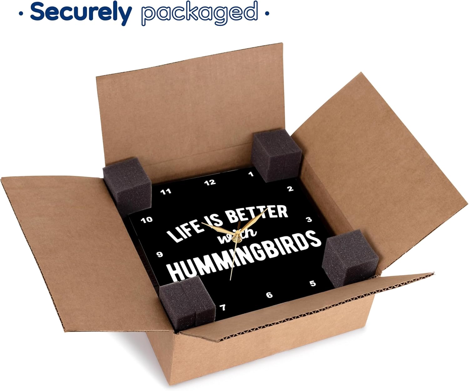 3dRose Wall Clock Silent - 13 inch - Life is Better with Hummingbirds. White Lettering on Black Background. - Stamp City - Typography