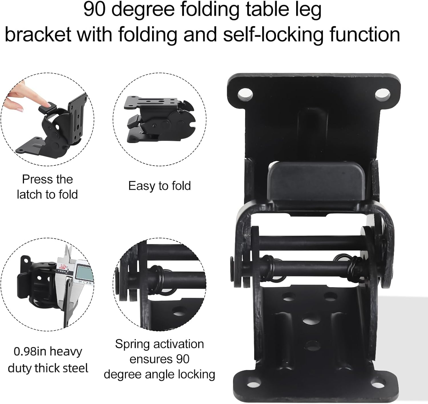 Self Locking Hinges Furniture Table Legs Locking Brackets, 90 Degree Folding Hinge 4 Pack, Extension Brackets of Workbenches, Black Steel with Nickel-Plated Finish