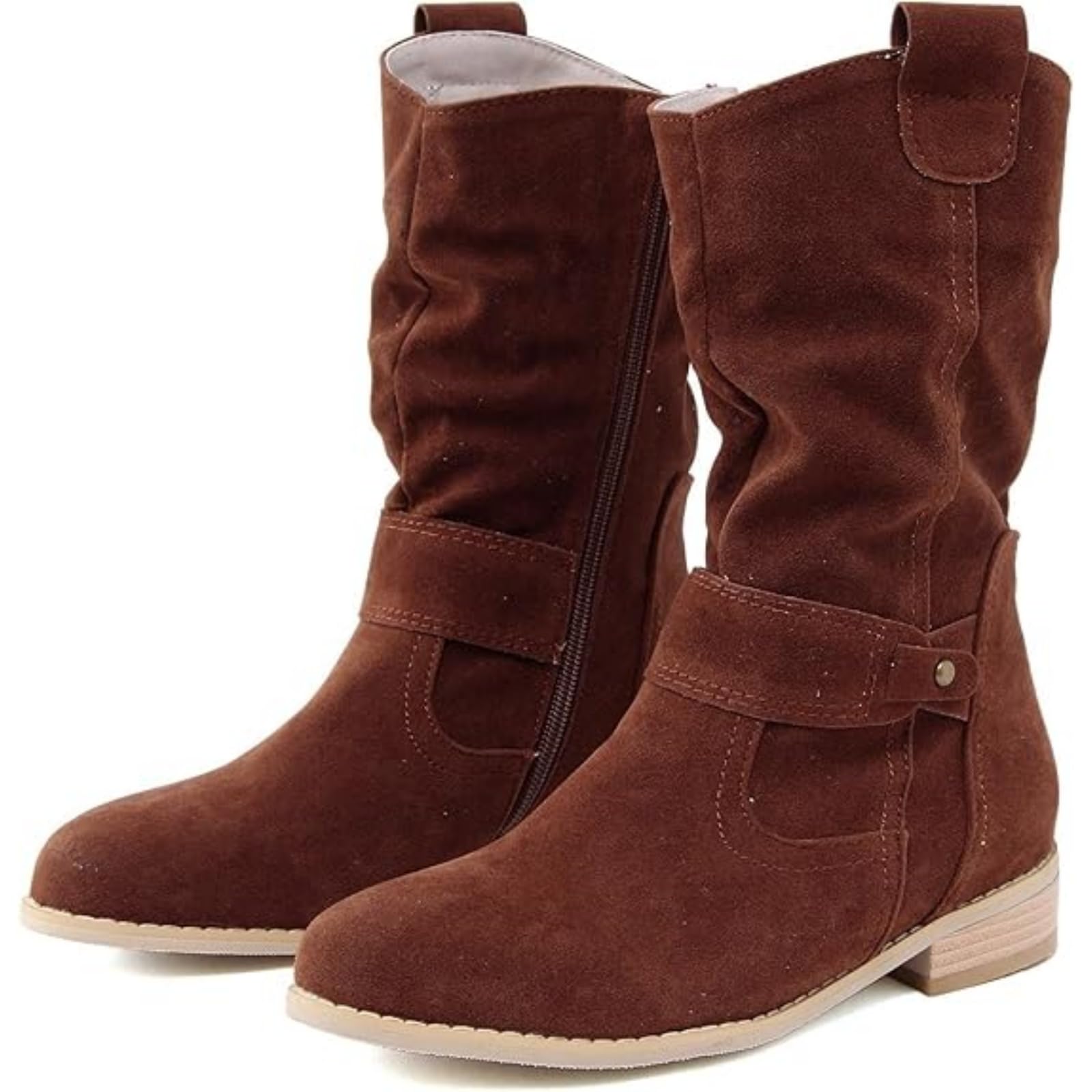 Cowboy Boots For Women Mid Calf Round Toe Cowgirl Comfortable Western Boots Slouchy Pointy Toe for Country Wedding