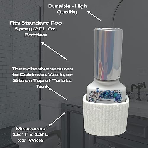 Miniatura 5 de Soporte de espray para botellas de 2 oz. - Soporte para spray de excremento para baño con adhesivo para aplicar al inodoro o gabinete