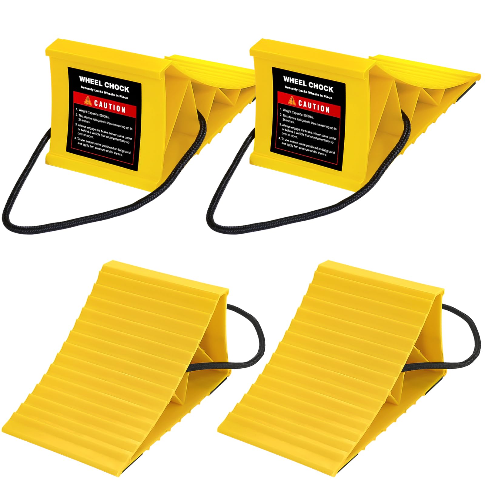 Wheel Chocks for RV Trailer, 4 Pack Non Slip Wheel Chocks for Travel Trailers with Rope for Easy Removal, Lightweight Plastic Wheel Stoppers Block for Camper Cars Trucks