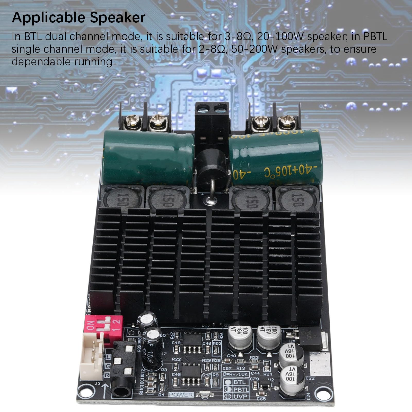 Sxhlseller TPA3221 Post Stage-Verstärkerplatine, 2 x 100 W oder 200 W PBTL Subwoofer-Modul mit Verdicktem Kühlkörper, Mehreren Sicherheitsschutzmechanismen