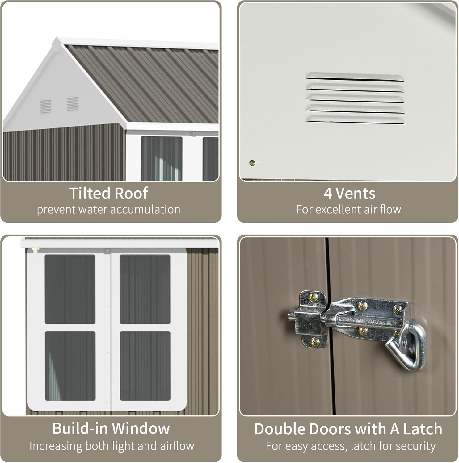 8'x6' All-Weather Rust-Resistant Galvanized Steel Storage Shed with Double Lockable Doors, Glass Window, Air Ventilation, Silver