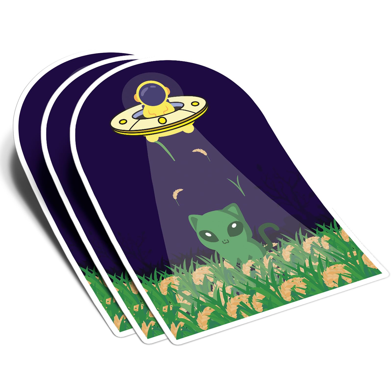 (3Pcs) Alien Cat Sticker Astronaut Spaceship Decal Waterproof Vinyl Stickers Adult for Laptop Kindle Car Tumbler Water Bottle Mug Phone Notebook - Size 3”x2”