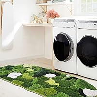 Vista 6 de Linda Alfombra de Baño Alargada de Musgo Verde, Rectangular Larga, Estética Boho, Hojas, Alfombrilla de Baño Peluda Antideslizante Absorbente