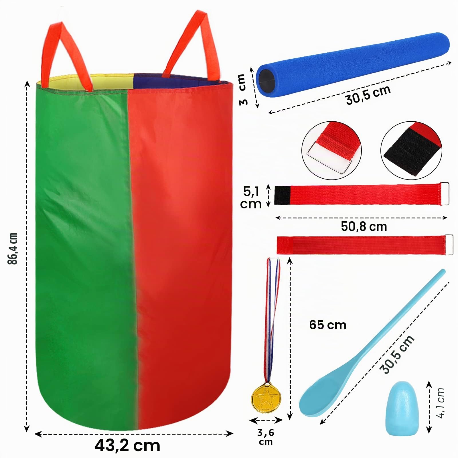 Sac de pommes de terre pour 4 à 8 joueurs - Jeux de course dans le jardin pour enfants et adultes - Fête d'anniversaire, jeux de plein air pour la famille, jeux de carnaval, course d'œufs et de cuillères, course à 3 pattes, bâtons de relais, prix de jeu