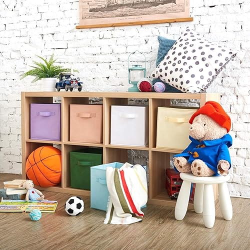 Miniatura 8 de EZOWare Juego de 12 cestas plegables plegables para guardería organizador de juguetes para niños gabinete de estante morado  colores surtidos