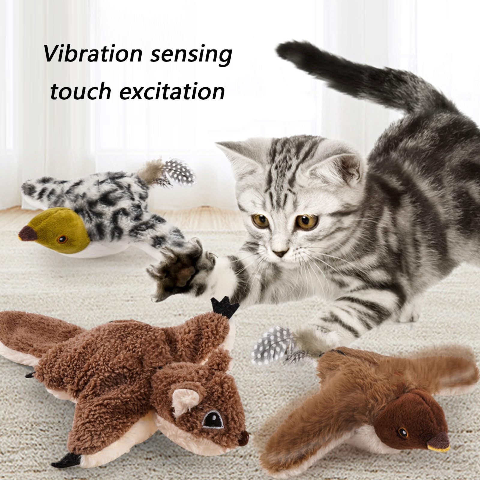 Smarted Jouet électrique pour chats activé par le mouvement Simulation d'oiseau Jouez en toute sécurité Rechargeable Fonctionnement silencieux Jouet interactif pour chats
