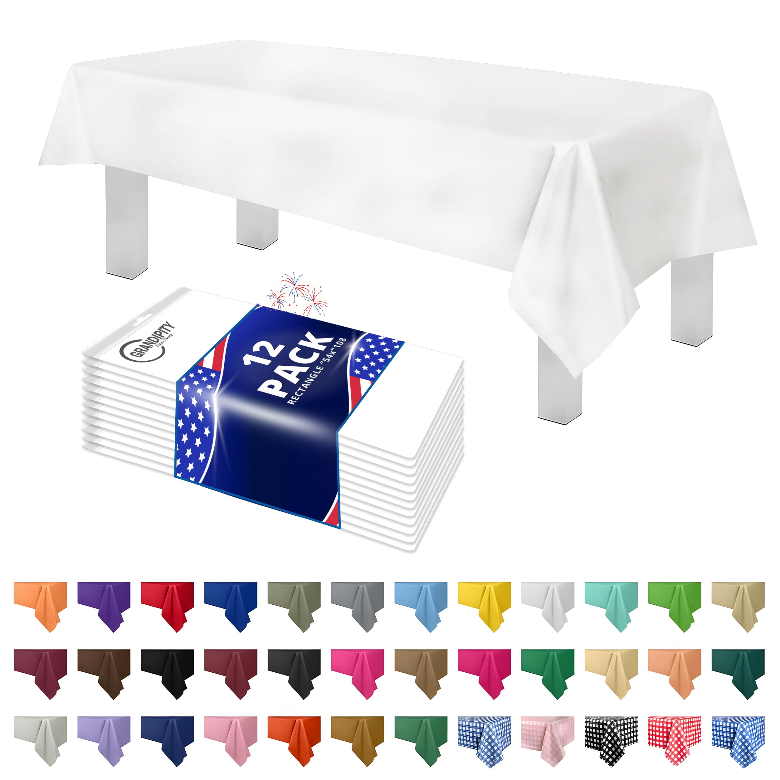 Grandipity 12 Pack Premium Disposable Plastic Tablecloth 54 - tablecloths | Mubboo