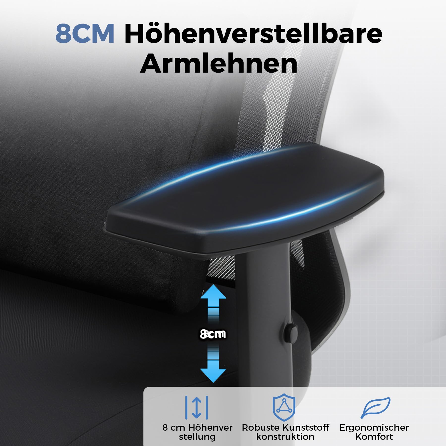 GTPLAYER Bürostuhl Ergonomisch [TESTSIEGER], Schreibtischstuhl mit 3D-Lendenwirbelstütze, Verstellbarer Kopfstütze und Armlehnen, Chefsessel Office Chair 150kg Schwarz