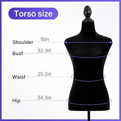 Miniatura 7 de Maniquí femenino, forma de vestido ajustable de altura de 50 a 63 pulgadas, maniquí de torso con trípode de madera para coser ropa, exhibición de