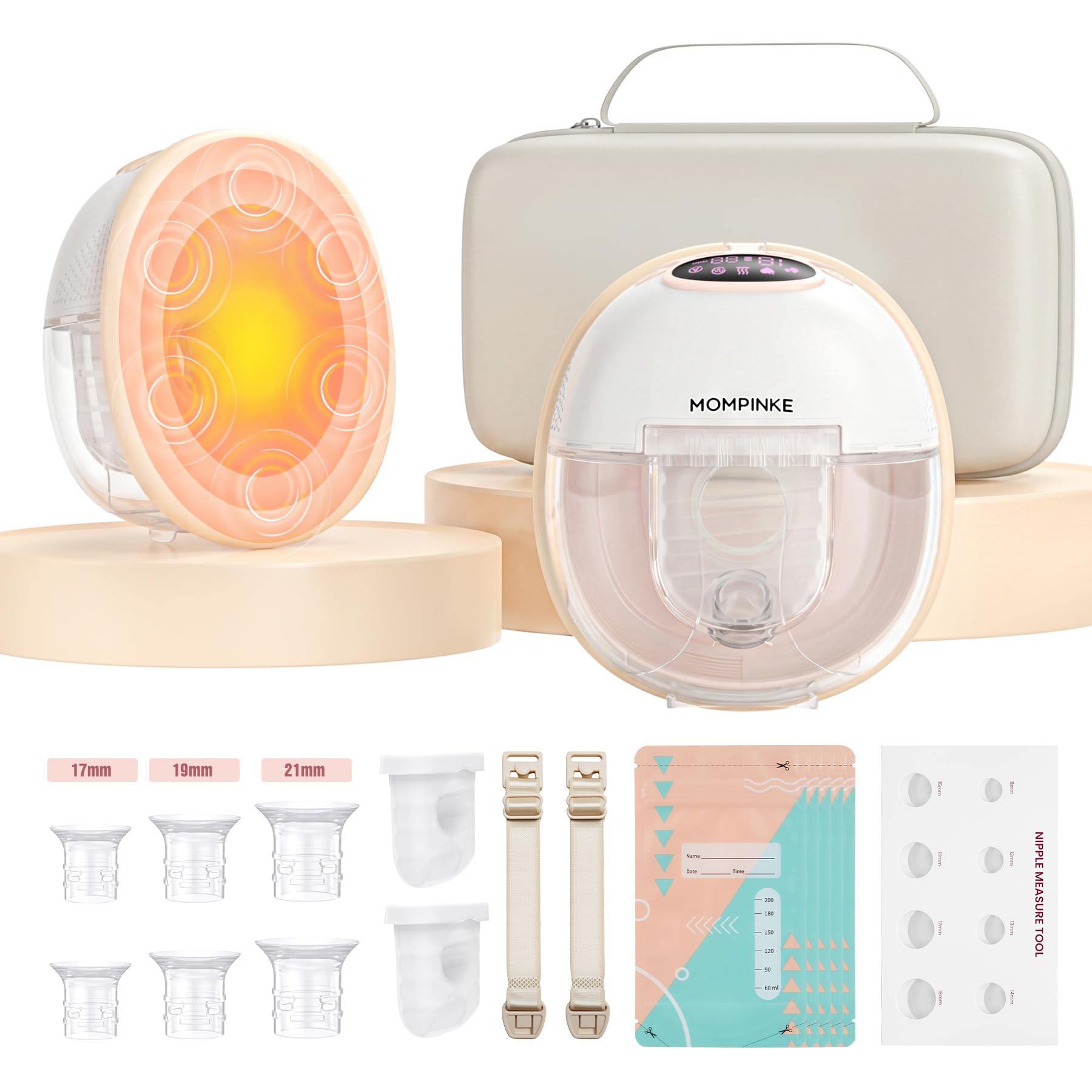 Extractor de leche portátil con calefacción W12, extractor de leche manos libres con 5 modos y 12 niveles, diseño silencioso a prueba de fugas, sin BPA, brida de 24 mm, extractor de leche