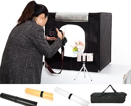 Amazon Com Professional Photo Studio Box Portable 16x16x16 Inches Led Dimmable Photography Light Box Shooting Tent Kit With 3pvc Backdrops Camera Mini Tripod And Carry Bag Camera Photo