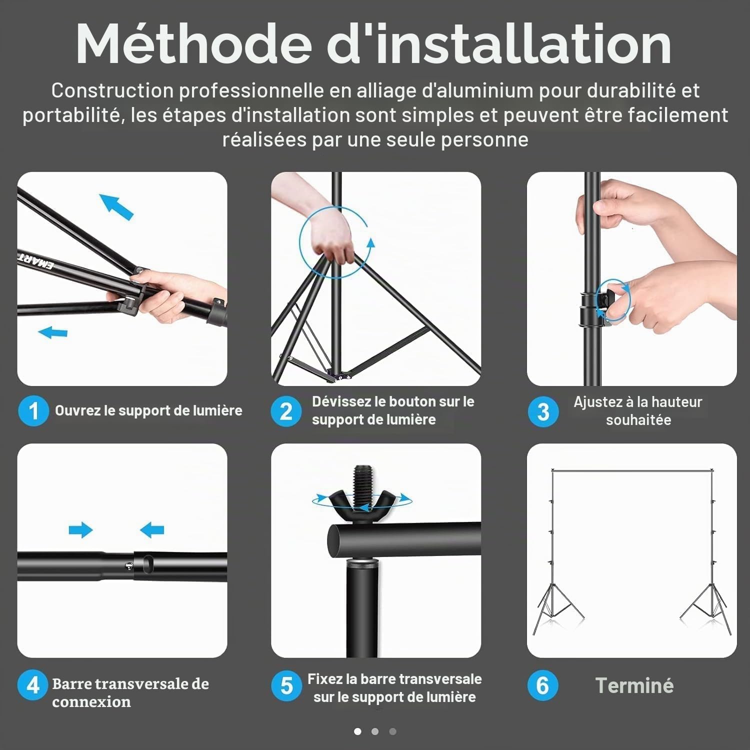 EMART 3 m x 3,6 m Kit de Système de Support Toile de Fond Réglable avec Sac de Transport pour Studio Photo, Vidéo, Portrait et Photographie de Produits