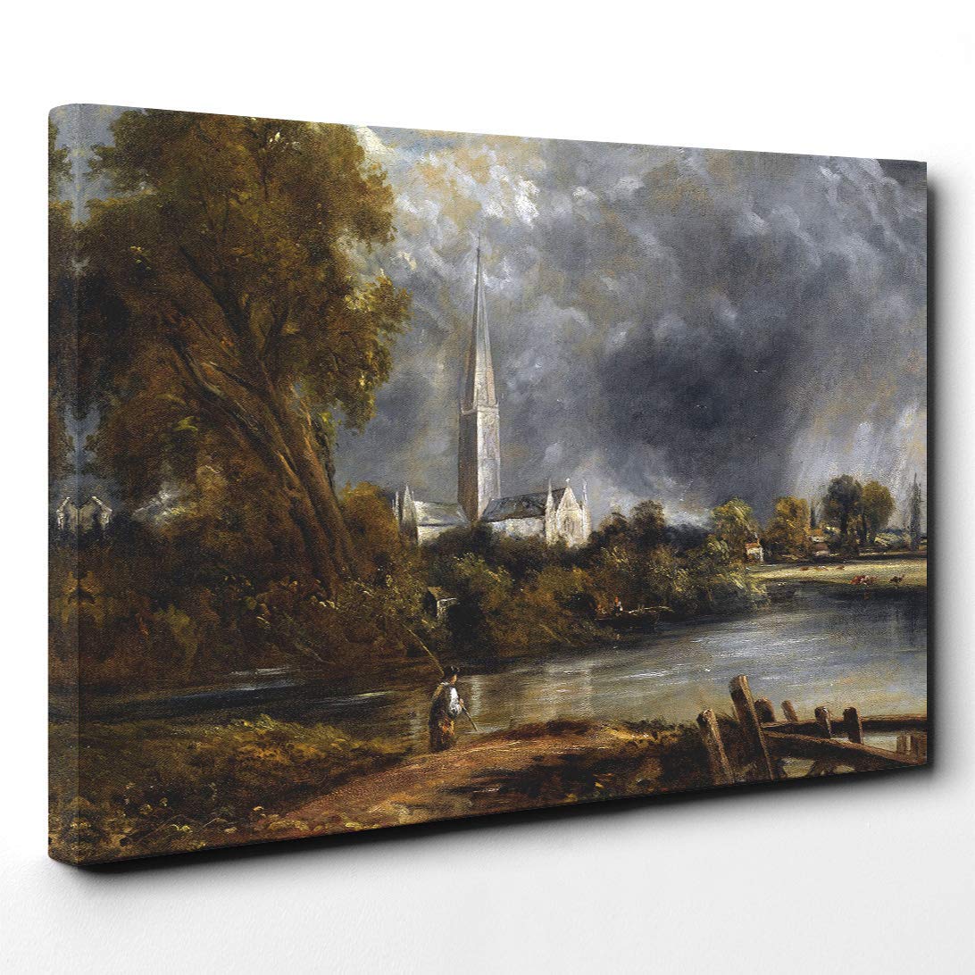 John Constable Salisbury Cathedral from The Meadows Canvas Print | Gallery Wrapped 30mm Frame Wall Art | 24x16 inches | Ready to Hang | Modern Cityscape Picture | Living Room Bedroom Lounge Office
