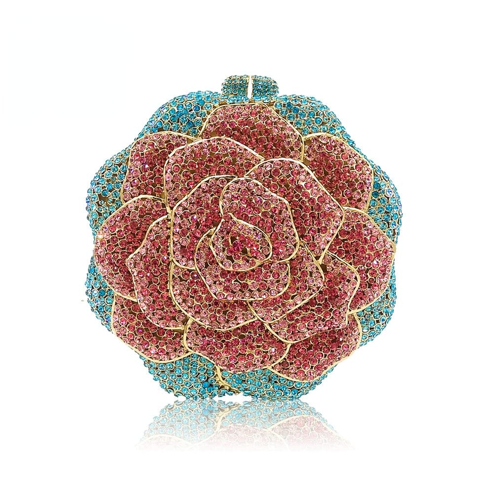 Boutique De FGG Rose Crystal Clutch Purse Women Flower Evening Bag Wedding Party Prom Bridal Rhinestone Floral Handbag,Mini