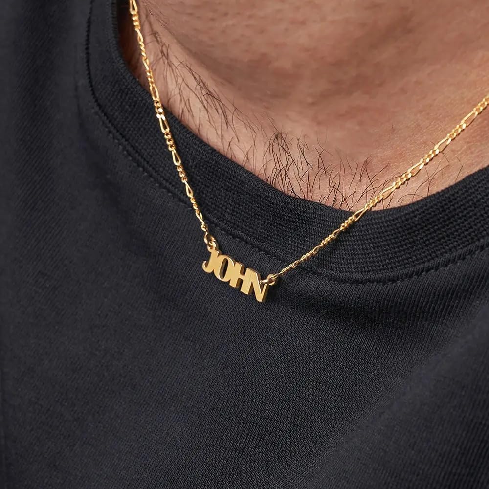 Theo Grace Personalized Name Necklace for Men, Him, Husband - Choose Your Style - Gift for Father - Silver, Gold or Gold Vermeil - Custom Nameplate Pendant