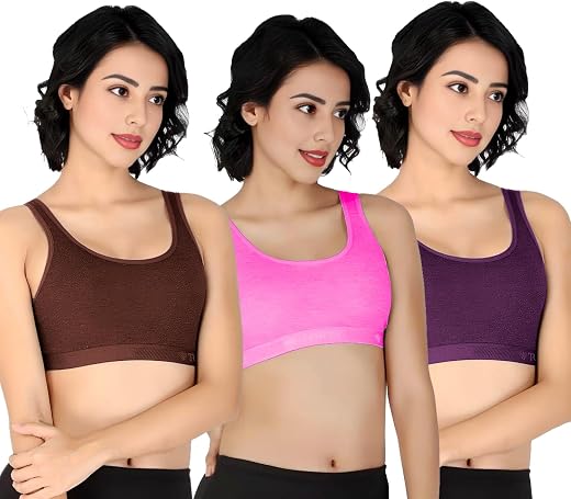 Tofty Sports Bra for Girls and Women (Combo Pack of 03, Cup Size A & B)