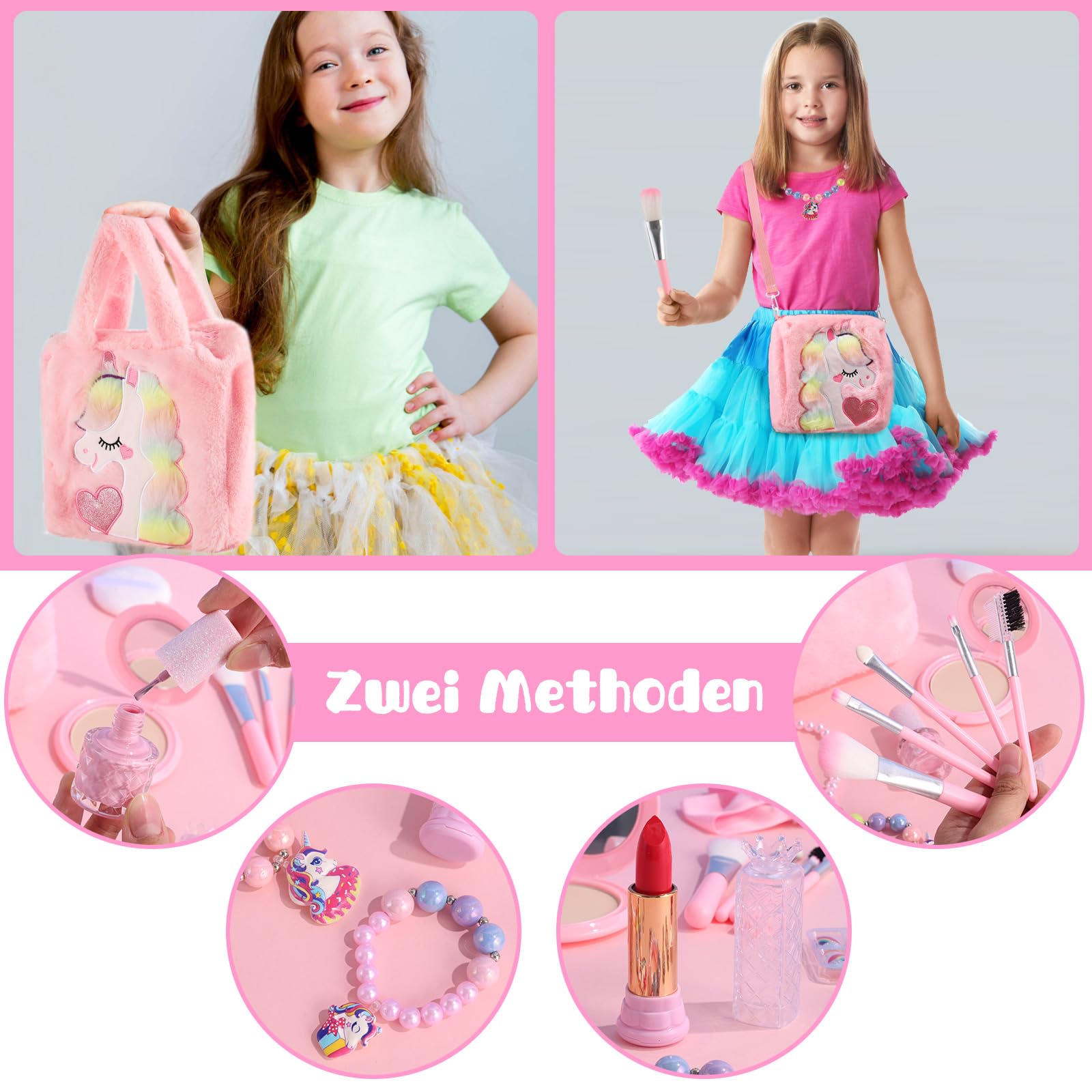 Kinderschminke Set Mädchen Schminkkoffer mädchen 6 Jahre Einhorn Geschenk für Mädchen 4 5 6 7 8 Jahre Einhorn Handtasche Schminkset für Mädchen