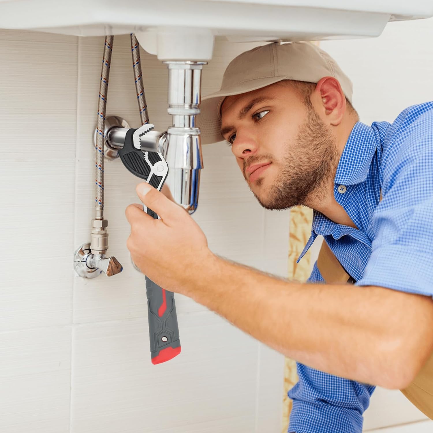 Self Adjusting Pipe Wrench, 6, 8, 10, 12 inch Multifunctional Self Locking Wrench Set