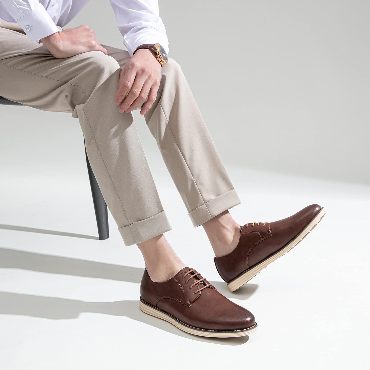 Vostey Mens Casual Dress Shoes Wingtip Plain Business Dress Shoes for Men